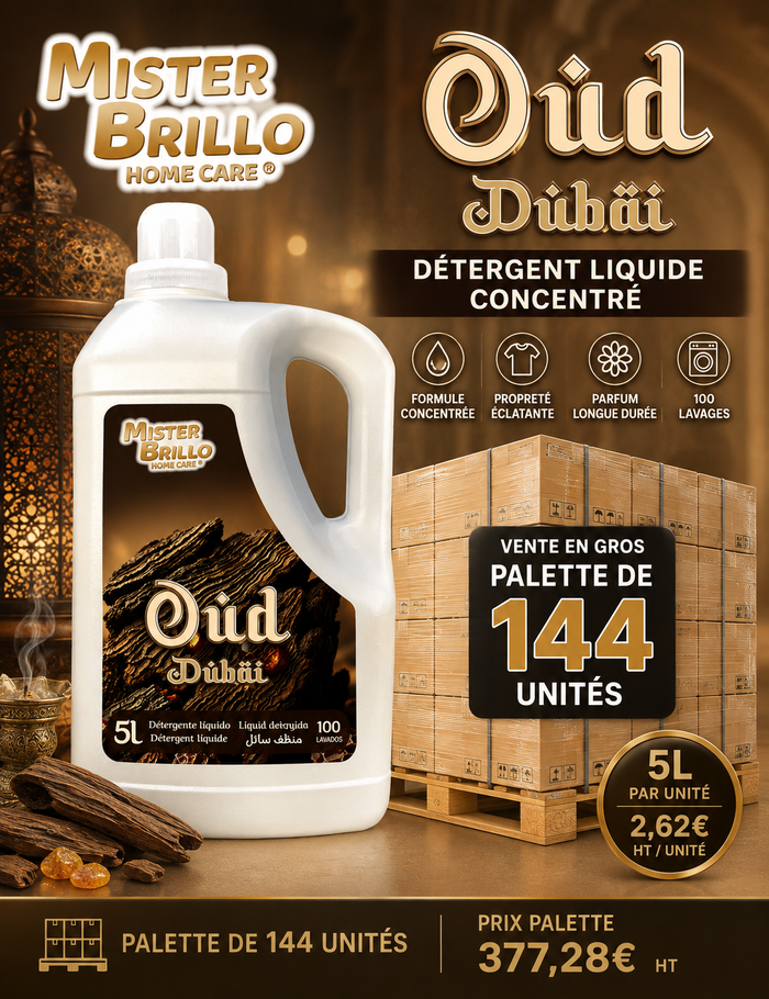 Palette de 144 UN Détergent Oud Dubai 5L à 2,62€/un - Mister Brillo