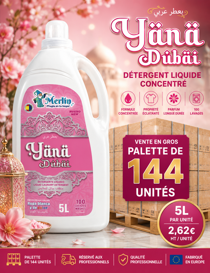 Palette de 144 UN Détergent Yina Dubai 5L à 2,62€/un - Merlin