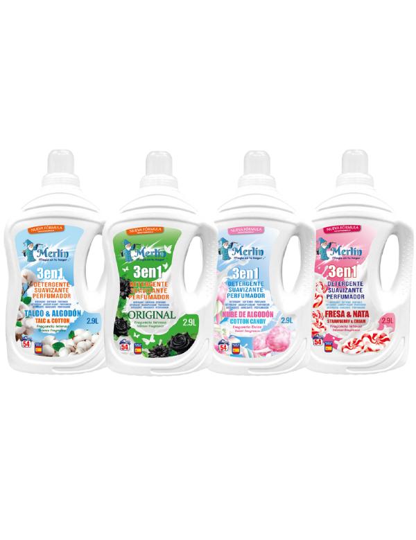 Palette de 240 UN (3 en 1) Détergent+adoucissant perfumateur 2,9l a 2,38€/u - MERLIN