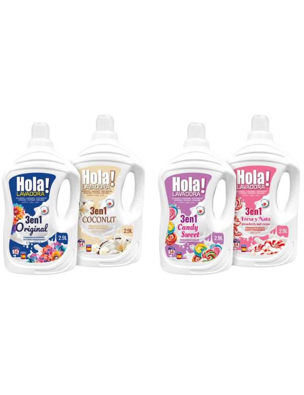 Palette de 240 UN (3 en 1) Détergent+adoucissant perfumateur 2,9l a 2,38€/u - HOLA!